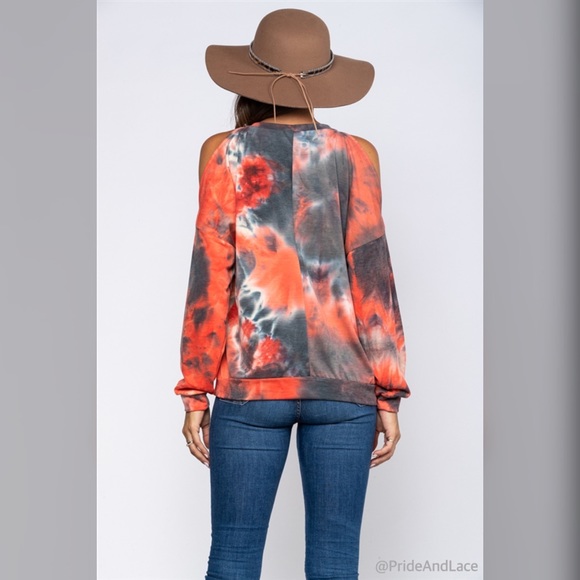 LAST 1️⃣ CORAL TIE DYE COLD SHOULDER TOP - Picture 4 of 5